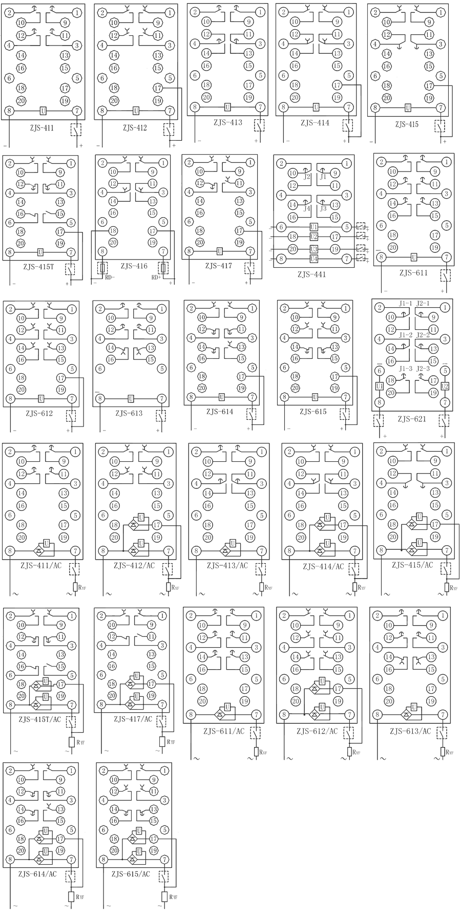 ZJS-413保持中间继电器内部接线图