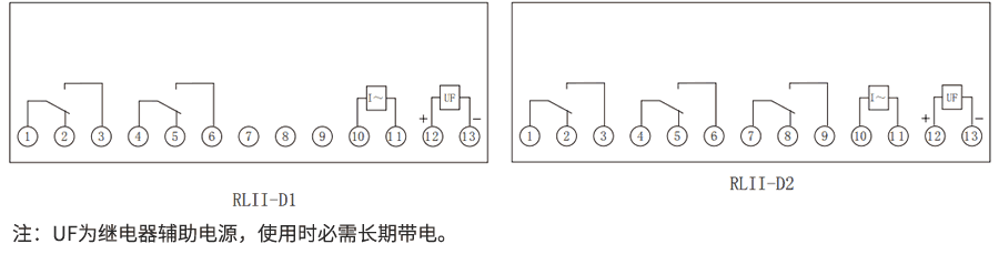 RLII-D系列静态电流继电器内部接线图