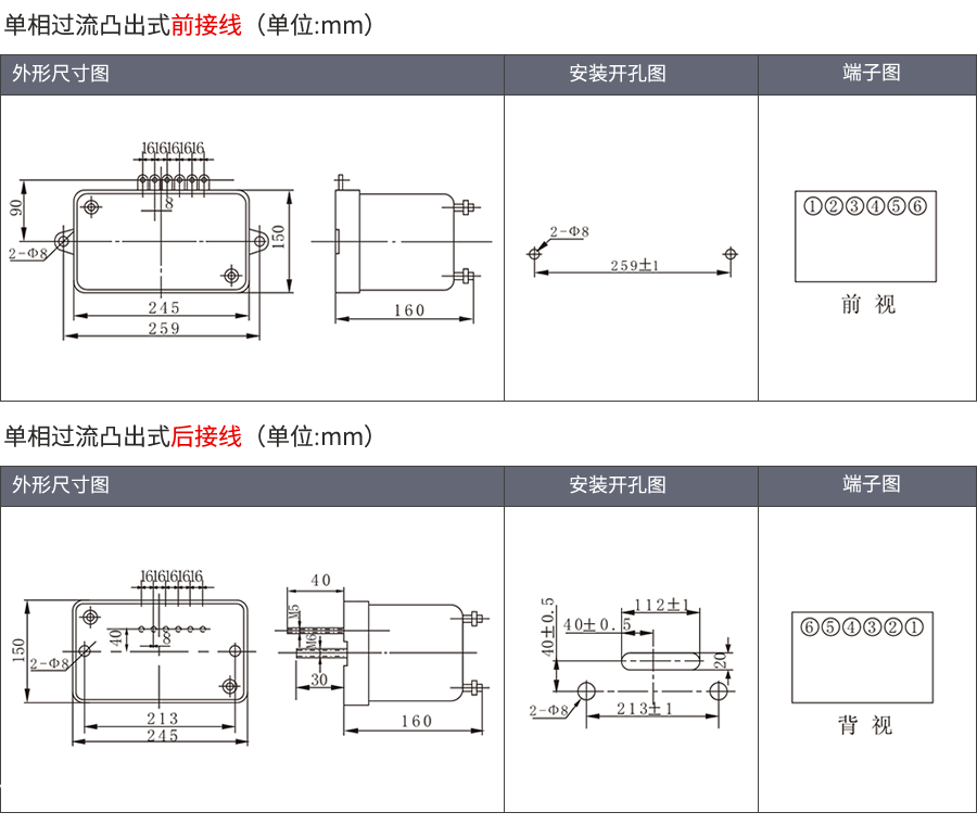 JL-8D/2X222A3凸出式固定安装结构外形尺寸