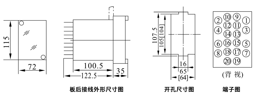 JZL-600板后接线安装尺寸图