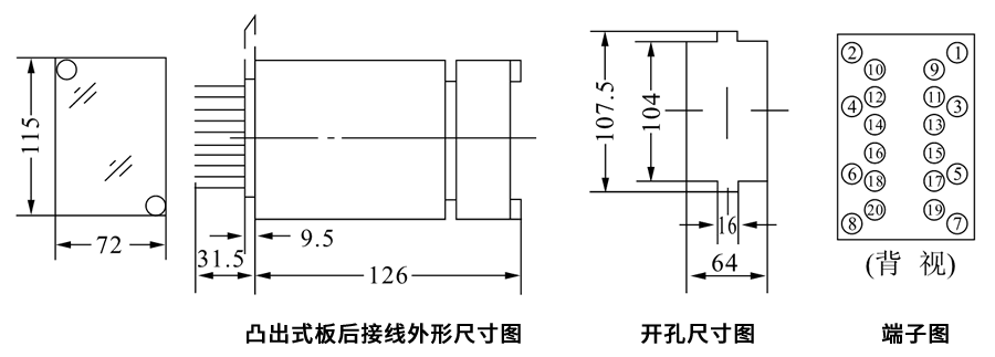 JZY-600凸出式板后接线安装尺寸图