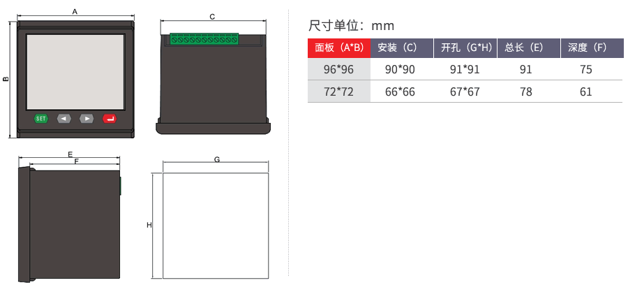 直流单相电压表开孔尺寸图